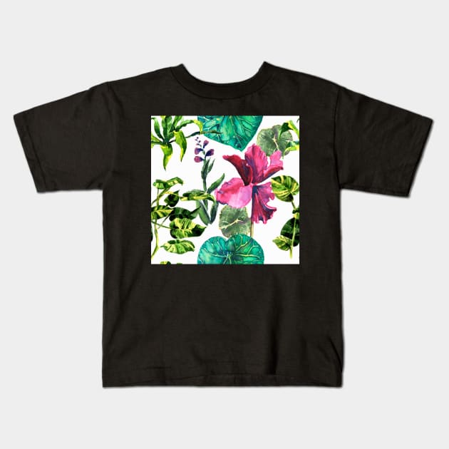 Seamless tropical flower Kids T-Shirt by Olga Berlet